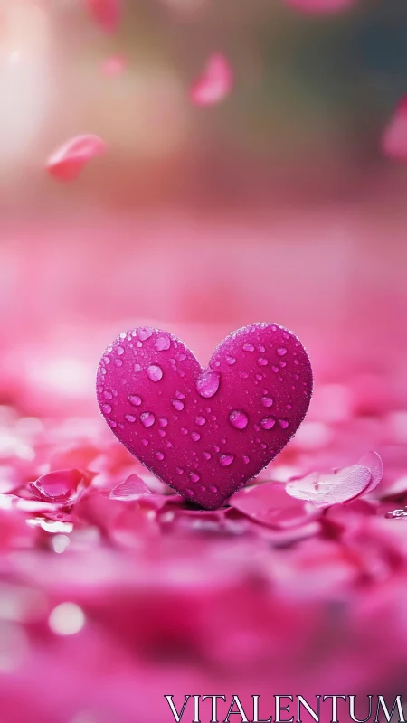 Magenta Heart with Dewdrops in Soft Focus.