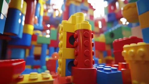 Colorful toy block city glowing with playful imagination.