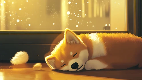 Sunlit digital corgi study in diffuse warm backlighting.