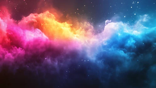 Vibrant cosmic nebula glows with radiant multicolor light