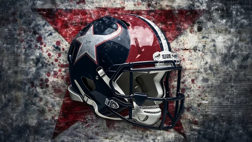 Glossy navy and red football helmet on distressed star field
