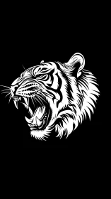 Roaring tiger head in bold monochrome vector profile.