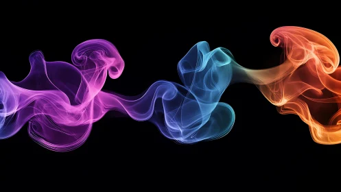 Colorful swirling smoke ribbons dancing in the dark night.