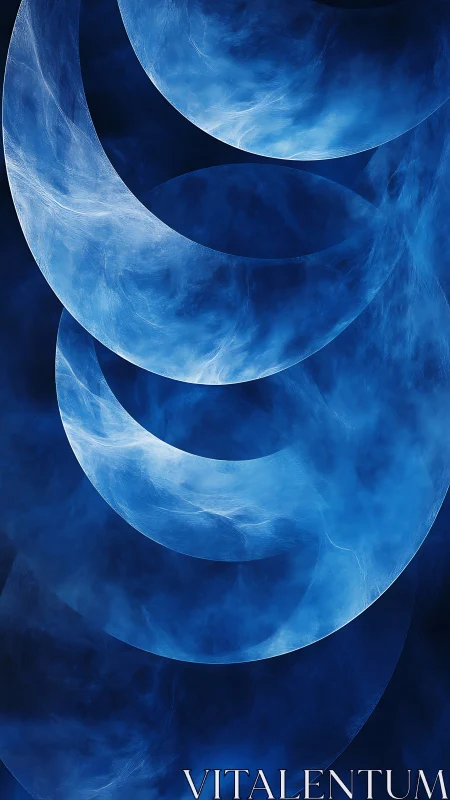 Curved translucent blue arcs overlap within deep vapor field