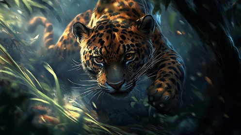 Tiger Emerging from Misty Jungle Undergrowth