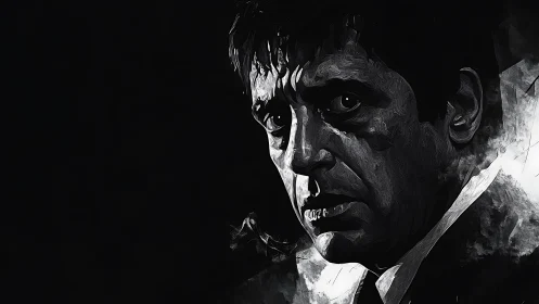 Monochrome male portrait rendered with digital brush strokes