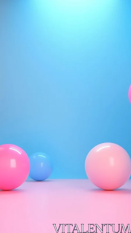 Pastel glossy spheres rest on minimalist pink blue plane