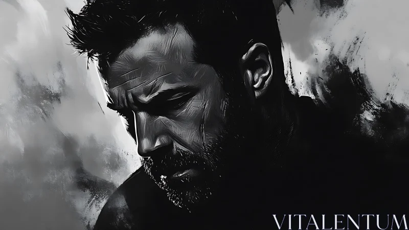 Brooding male portrait rendered in monochrome digital painting