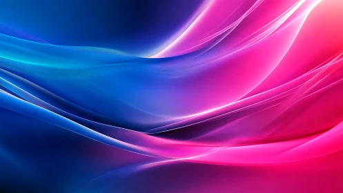 Vibrant blue and pink light waves in smooth motion.