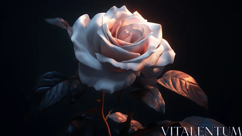 Rose with warm directional lighting on dark background.