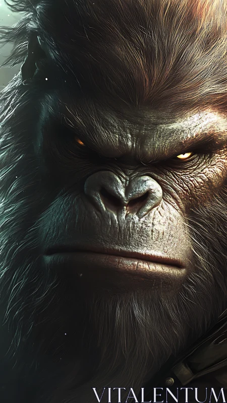 Cinematic close-up renders a hyperrealistic simian warlord