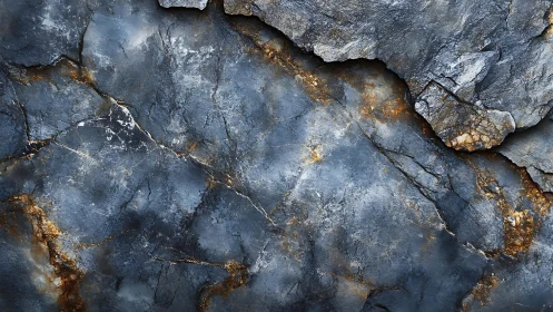 Textured blue slate rock surface with golden mineral veins, natural style.