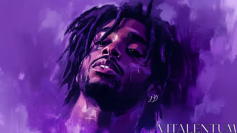 Digital portrait of man with dreadlocks in monochrome purple tones