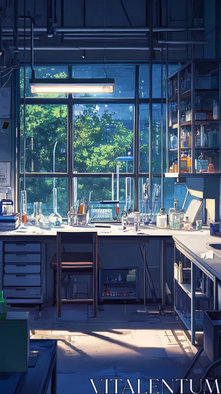 Sunlit lab bench where quiet glassware waits for epiphanies.