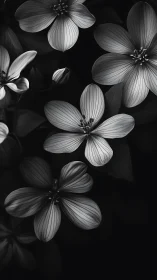 Monochromatic Dogwood Petals: High-Contrast Black and White Botanical Study