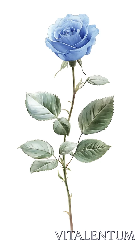 Blue rose stem rendered with soft botanical detail