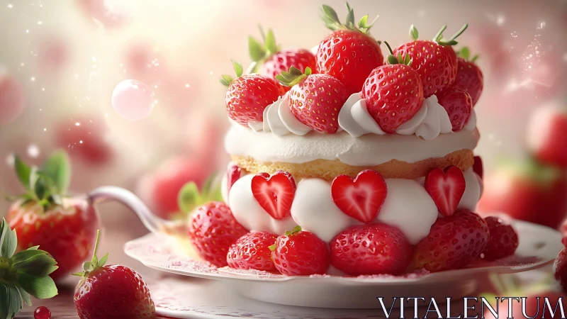 Multi-Tiered Strawberry Shortcake with Fresh Berries and Cream