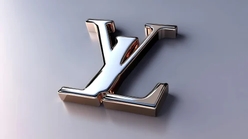 Metallic LV Monogram Logo in Modern 3D Style on Gradient Background.