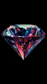 Prismatic neon diamond floats in darkness with sharp brilliance.