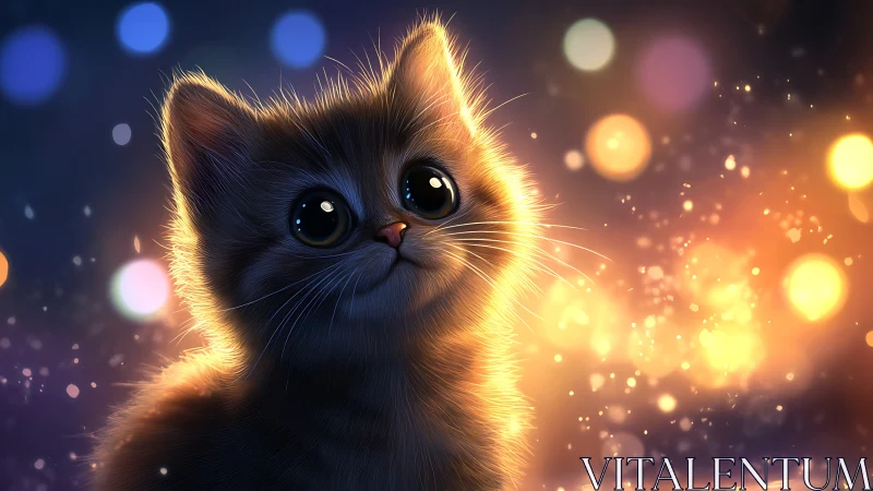 Luminescent Feline Portrait with Bokeh Lighting Effects.