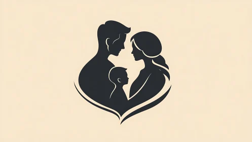 Three Hearts Beat as One: Family Silhouettes Intertwined in Love