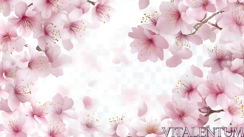 Cherry Blossoms with Central Composition on Neutral Background.