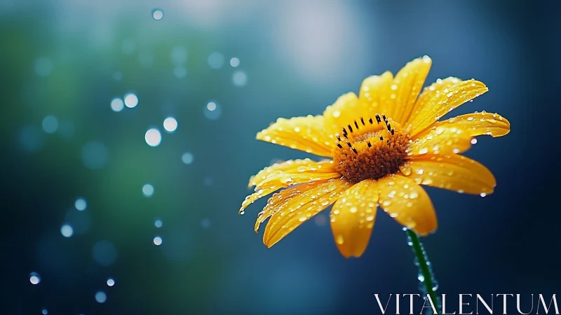 Yellow Daisy with Dewdrops in Soft Focus.