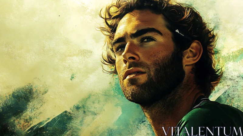 Digital painting portrait with textured atmospheric background.