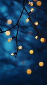 Warm string lights glow gently against deep blue dusk.