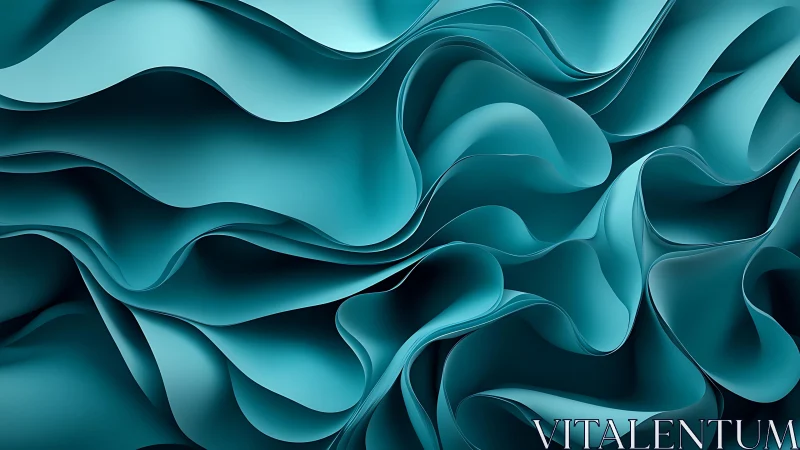 Flowing Teal Abstract Waves in Smooth 3D Digital Art Style.