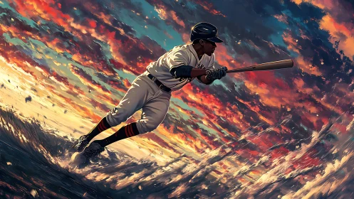 Baseball player rides a storm of color in dynamic motion