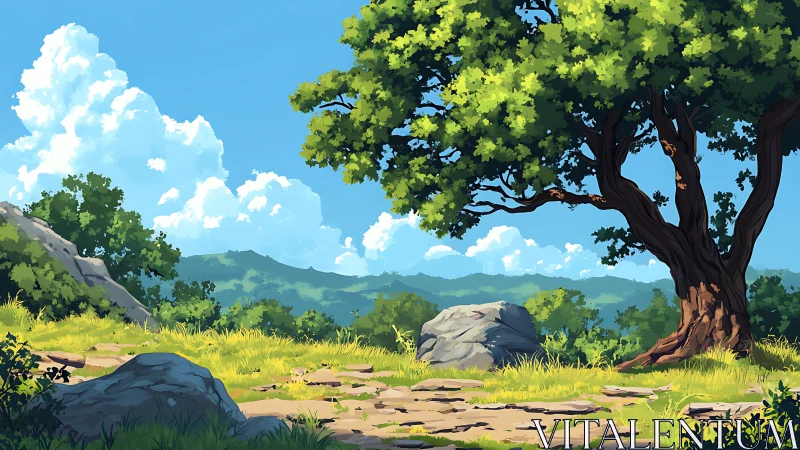 Illuminated Arboreal Landscape: Compositional Study of Verdant Ecosystem.