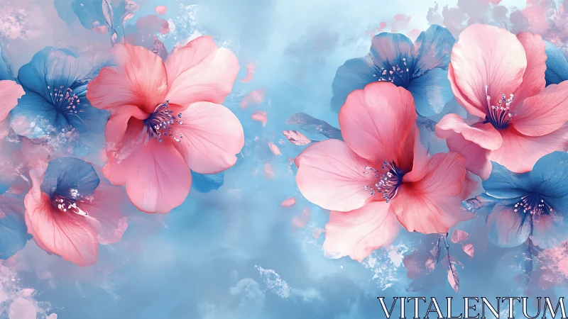 Pink Blue Floral Composition. Ethereal Blooms.