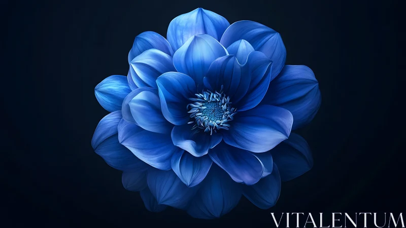 Blue dahlia bloom rendered with luminous digital realism.