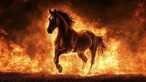 Fiery stallion racing through glowing waves of living flame.
