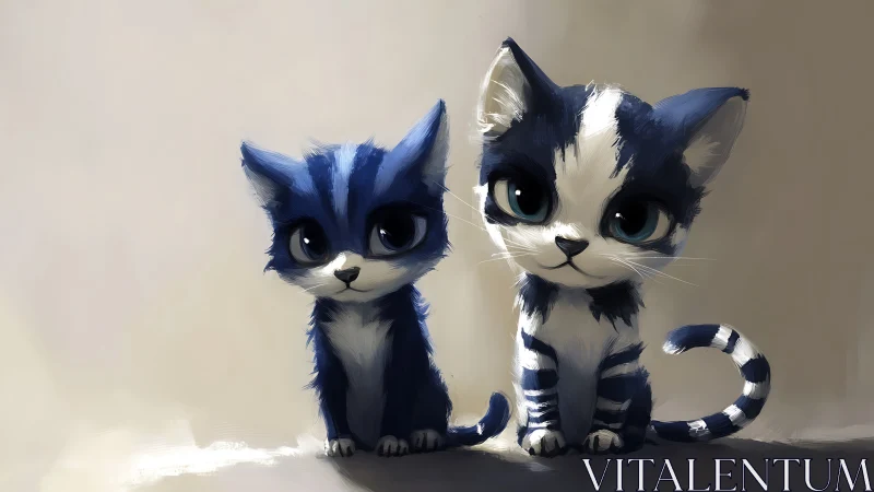 Anthropomorphic Feline Duo With Chromatic Contrast. Digital.