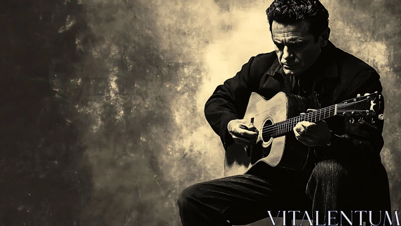 Melancholic guitarist in high-contrast monochrome portrait study