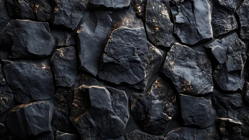 Dark stone wall texture captures rugged geometric shadows