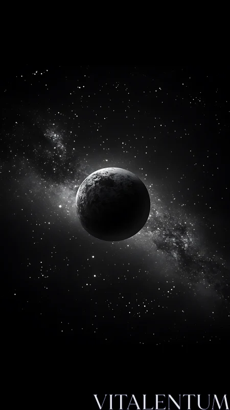 High-contrast rocky exoplanet rendered against dense galactic starfield