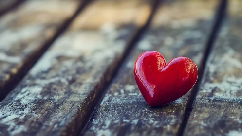 Red Heart on Weathered Wood: Macro Study in Minimal Composition.