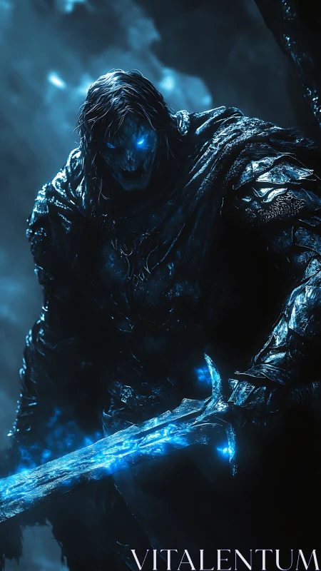 Midnight warrior glows with eerie blue light in the dark