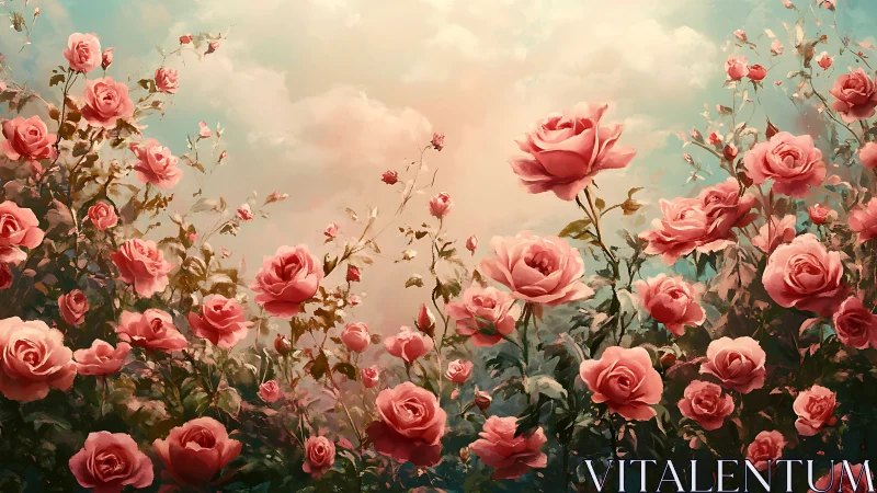Pink Roses Drift Through Dreamy Aqua Skies