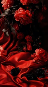 Crimson Daydream: Peonies Against Velvet Darkness.