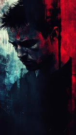 Brooding portrait glows in bold red and blue shadows