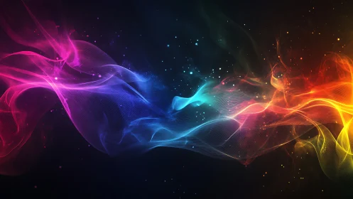 Neon nebula currents weaving across a starlit void.