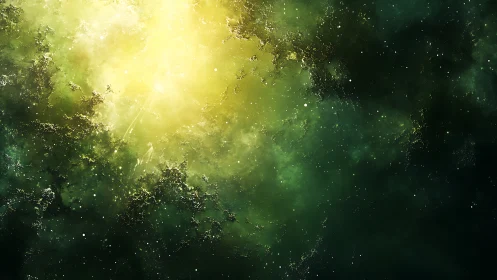 Stellar nebula glow in luminous emerald cosmic haze.