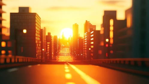 Golden city sunset pours warm light over quiet streets