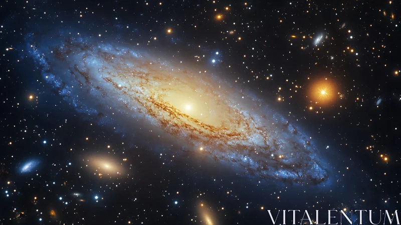 Spiral galaxy core glowing in dense star field in space.