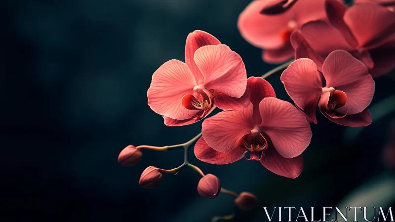 Red Orchids Against Dark Background.