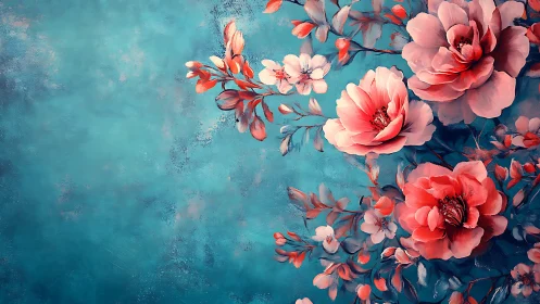 Pink Peonies Arranged Against Turquoise Textured Surface